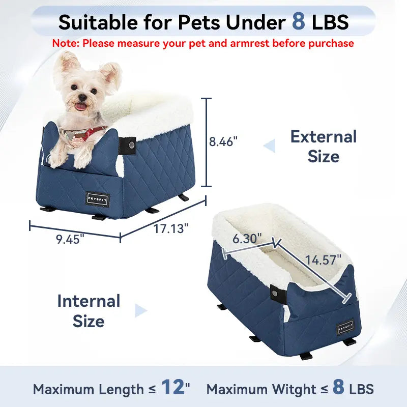 PETSFIT Center Console Dog Car Seat with Enhanced Safety Features, Washable Cushion, and 5-Year Warranty for Small Dogs Up to 8 lbs (Grey)