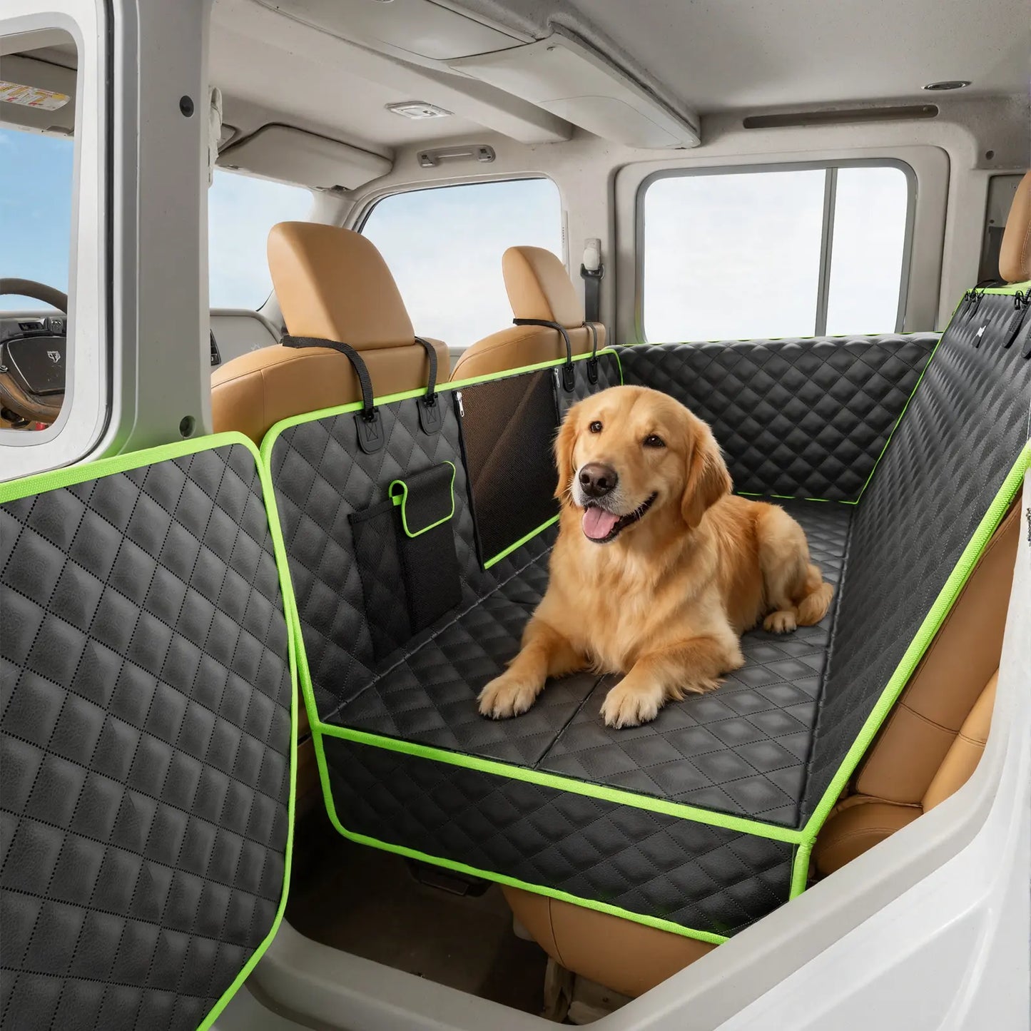 Pecute Waterproof Pet Car Seat Cover - Backseat Hammock with Mesh Window & Storage Pocket, Non-Slip 600D, Easy to Install and Washable for Cars and Trucks