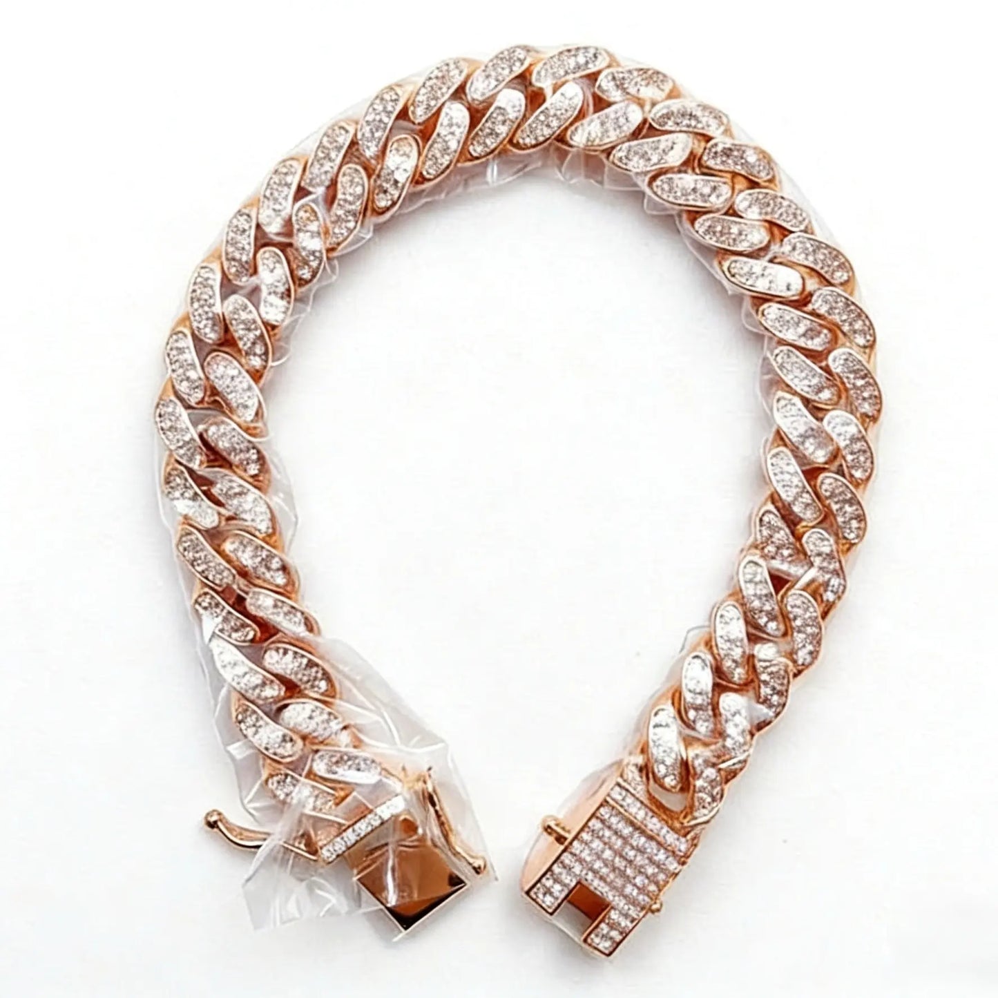 Rose Gold Diamond-Embellished Cuban-Style Cat Chain for Medium and Small Cats with Secure Buckle; Elegant Pet Jewelry Accessory