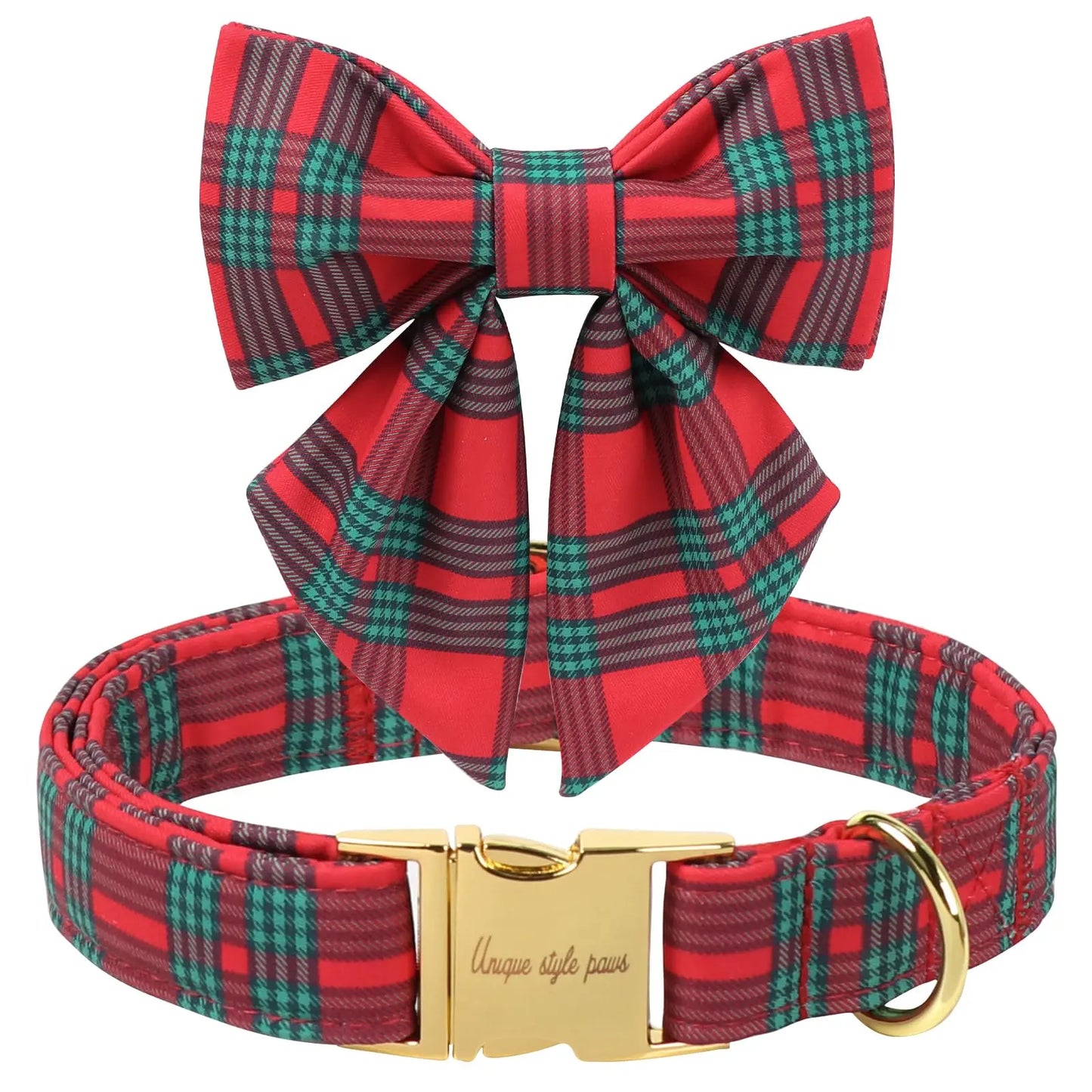 Elegant Plaid Dog Collar with Bow Tie - Adjustable Christmas Scottish Tartan Collar for Small, Medium, and Large Dogs, Perfect Holiday Gift for Pets