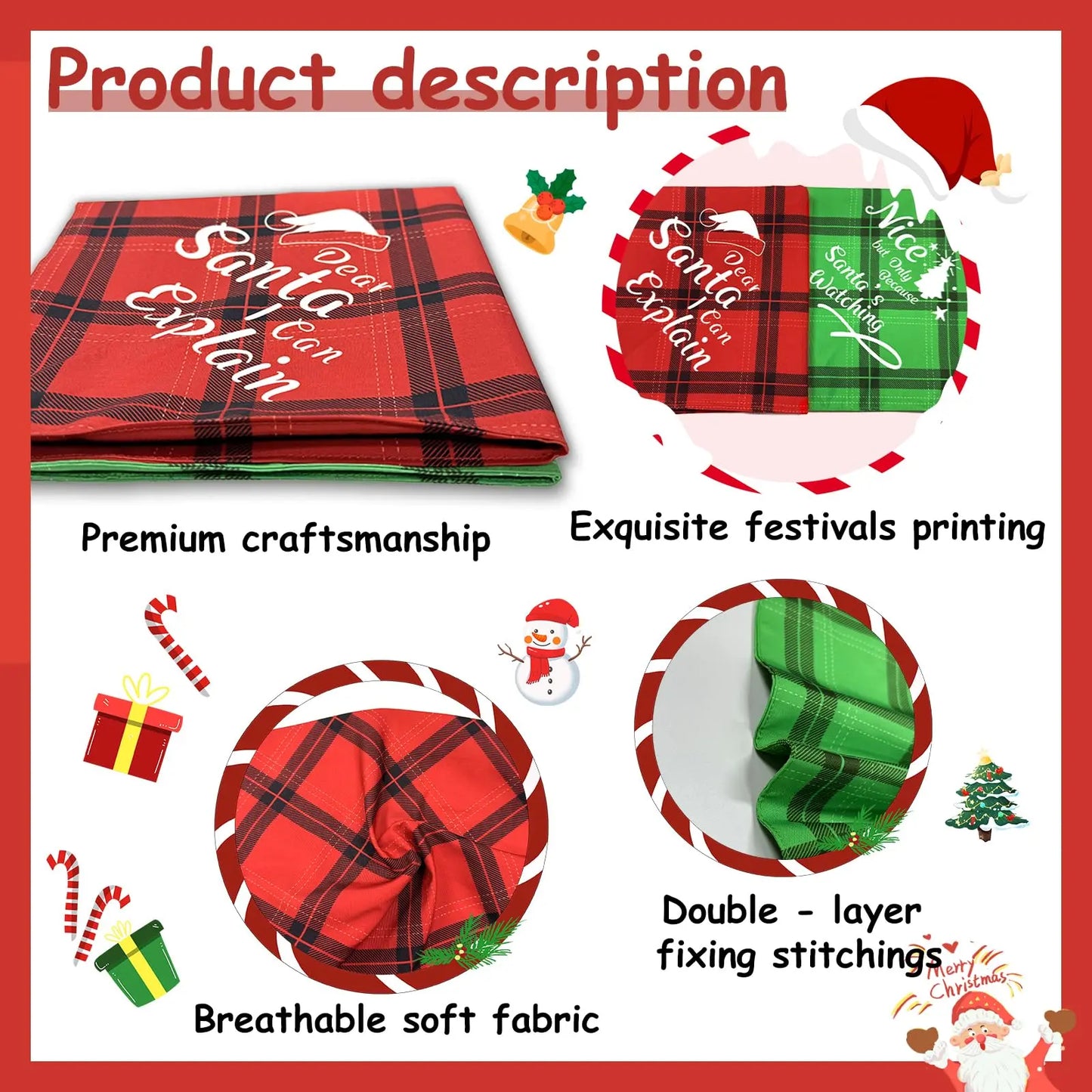Christmas Pet Bandanas - Set of 2, Festive Plaid Scarves for Medium and Large Dogs