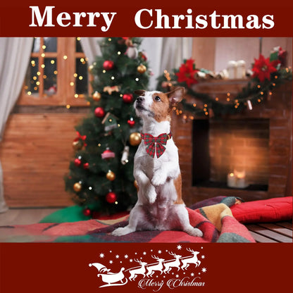 Elegant Plaid Dog Collar with Bow Tie - Adjustable Christmas Scottish Tartan Collar for Small, Medium, and Large Dogs, Perfect Holiday Gift for Pets