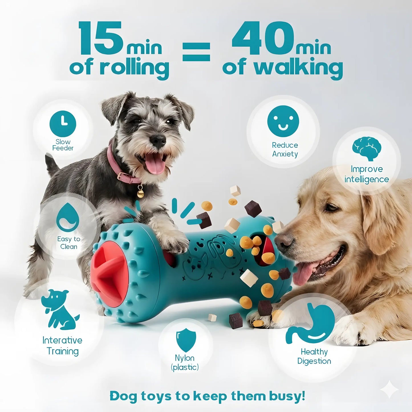 LUMIKATA Dual-Function Dog Puzzle Toy & Slow Feeder: Adjustable 3-Level Treat Dispenser to Promote Healthy Eating Habits and Cognitive Stimulation for All Breeds - Durable Heavy-Duty Nylon for Aggressive Chewers