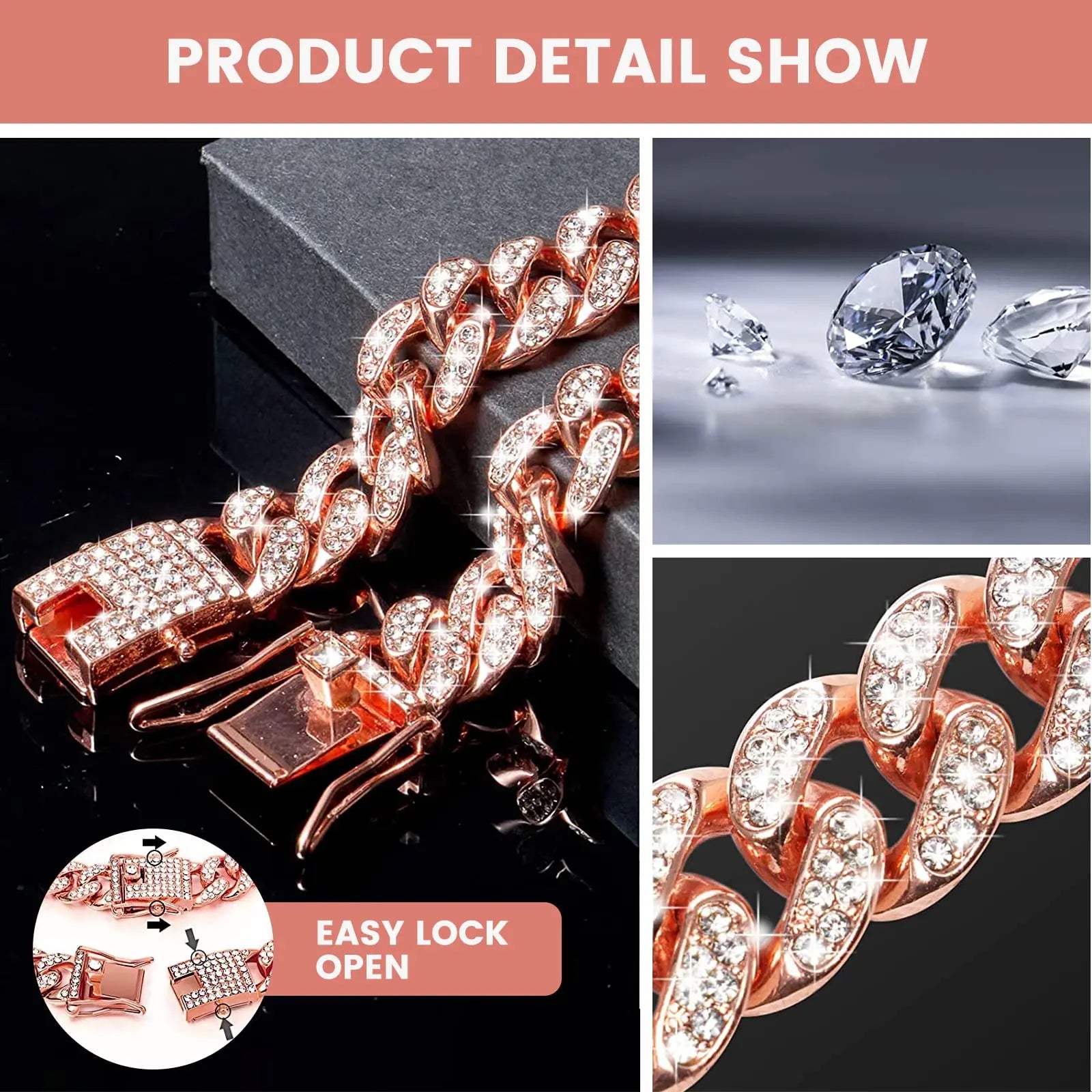 Rhinestone Dog Chain Necklace with Secure Buckle – Elegant Pet Accessory for Small, Medium, and Large Dogs