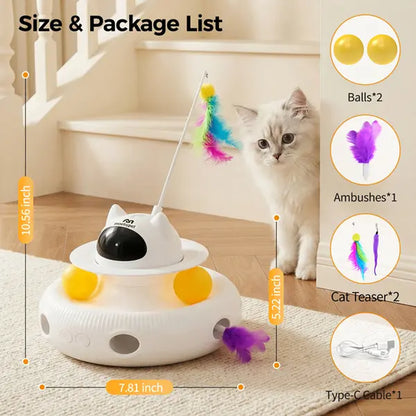 5-in-1 Interactive Cat Toy: Automatic Light Pointer and Rotating Feather Teaser for Engaging Indoor Play