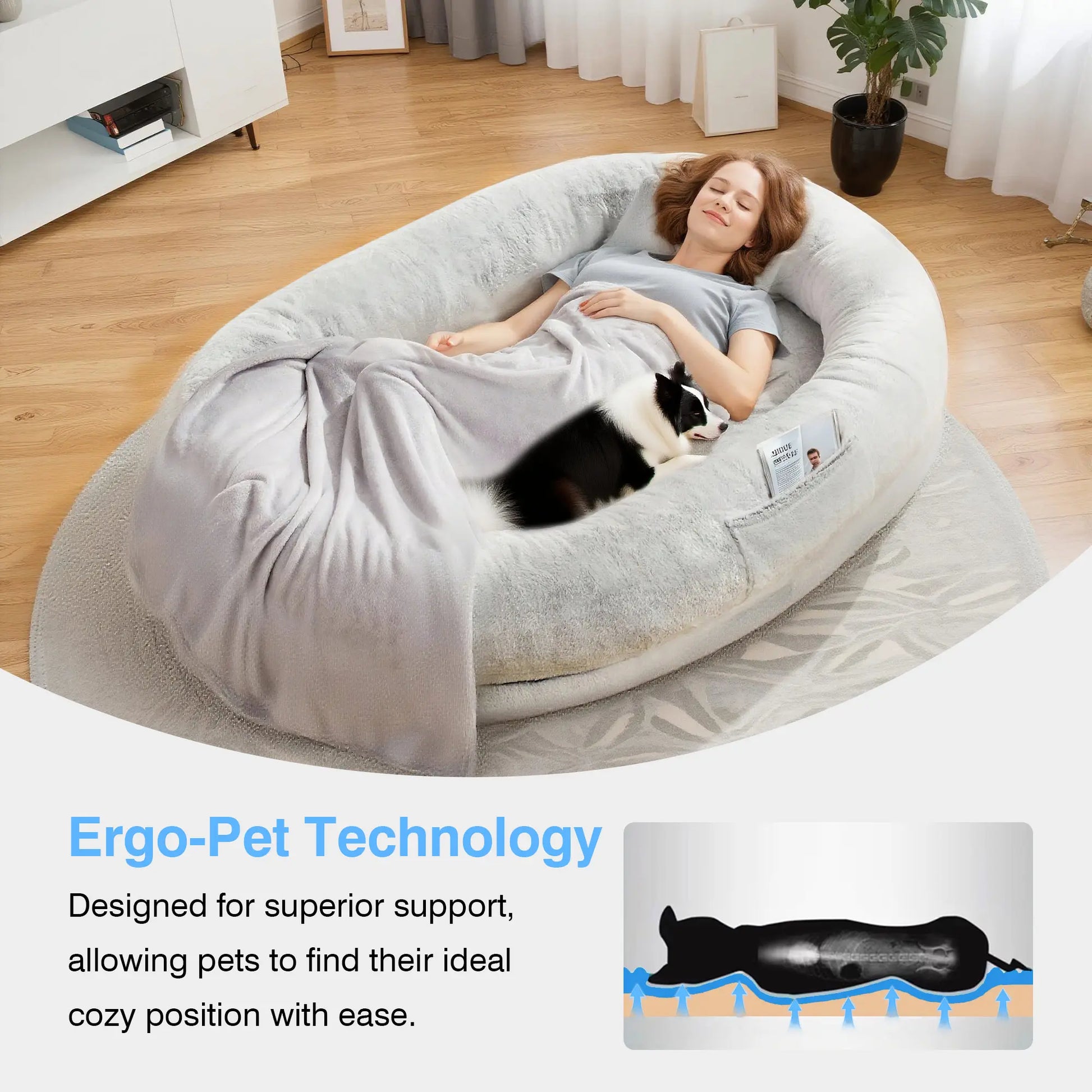 Extra Large Orthopedic Faux Fur Dog Bed for Adults and Pets – Comfortable Lounger with Pillow and Blanket, Washable Nap Bed, Ideal for Senior and Disabled Dogs, Perfect Gift for Pet Enthusiasts