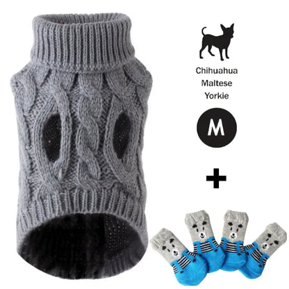 5-Piece Cozy Knitted Sweater Set for Cats and Dogs with 4 Matching Socks - Soft and Warm Pullover for Small Pets, Available in 5 Colors, Machine Washable, Ideal for Winter and Autumn