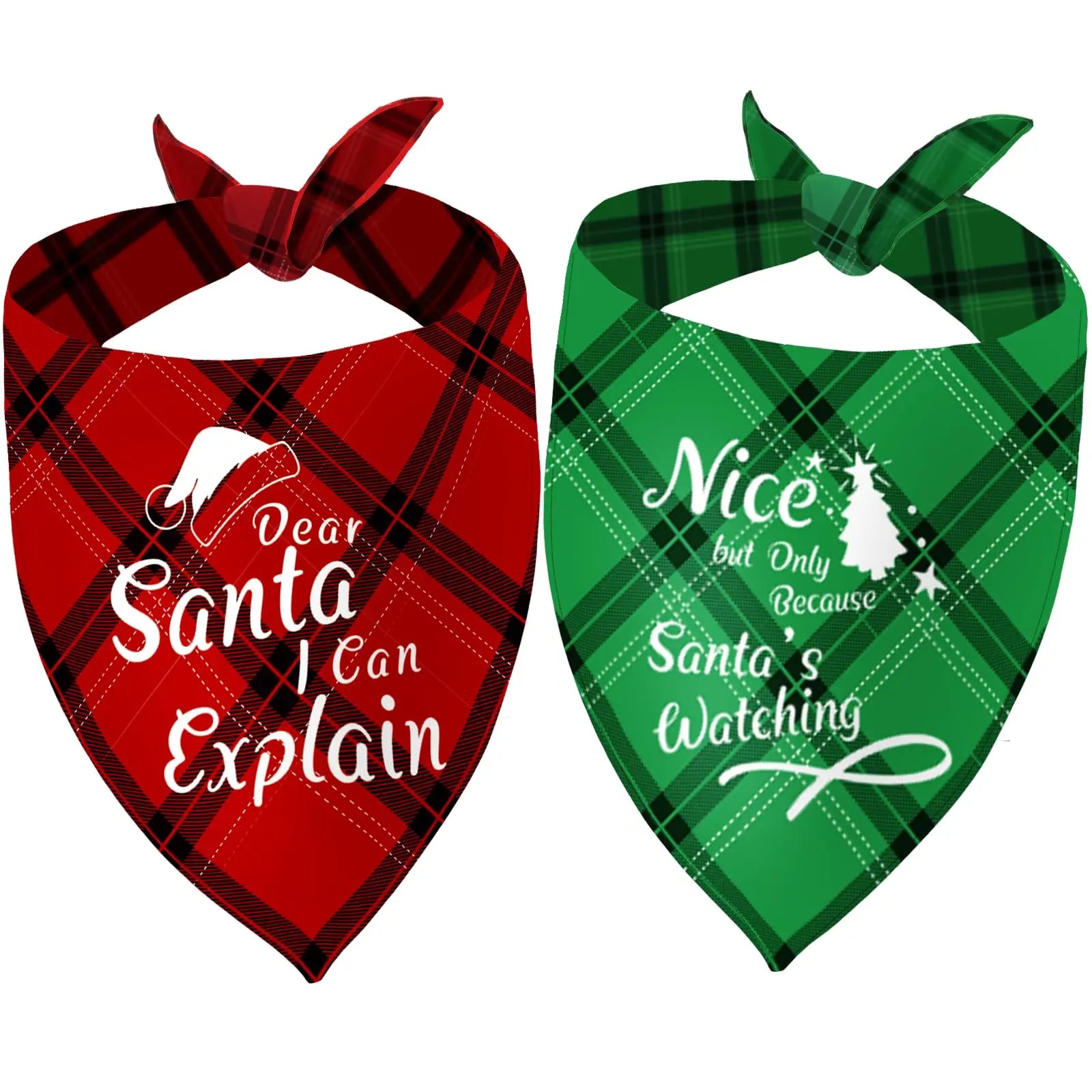 Christmas Pet Bandanas - Set of 2, Festive Plaid Scarves for Medium and Large Dogs