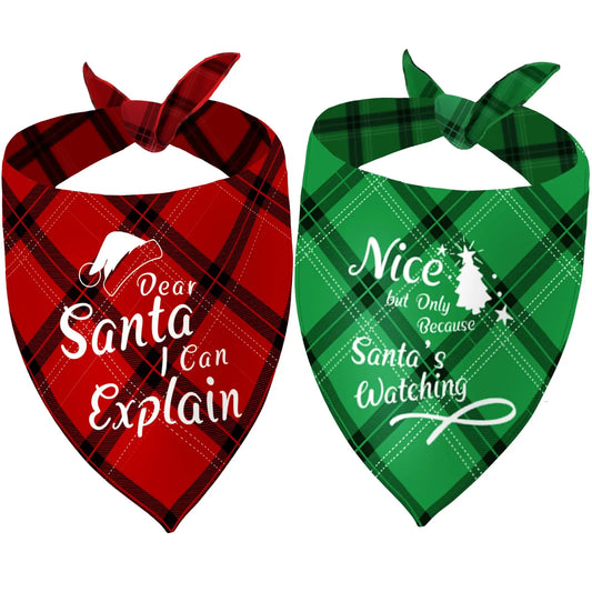 Christmas Pet Bandanas - Set of 2, Festive Plaid Scarves for Medium and Large Dogs