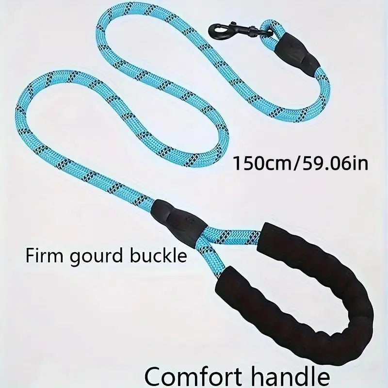 Reflective Dog Leash with Ergonomic Cushioned Handle and Dual-Layer Heavy-Duty Construction for Enhanced Control and Safety