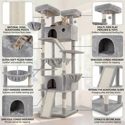 HOOMIC 81-Inch Large Cat Tree Tower - Multi-Level Climbing Structure with Condo, Hammock, and Scratching Post for Larger Cats, Available in Various Colors and Patterns