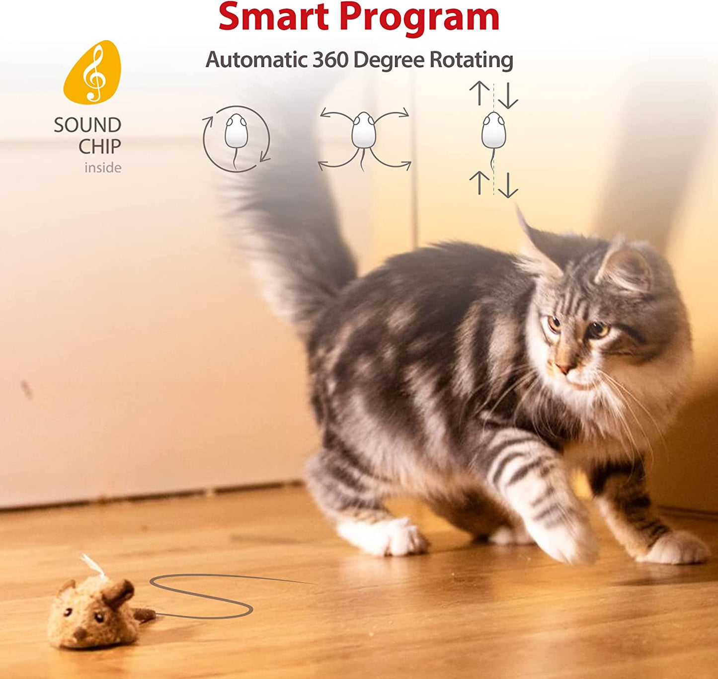 Interactive Automatic Mouse Cat Toy with Realistic Sound for Indoor Cats, Promoting Self-Play and Exercise (Brown Ear)