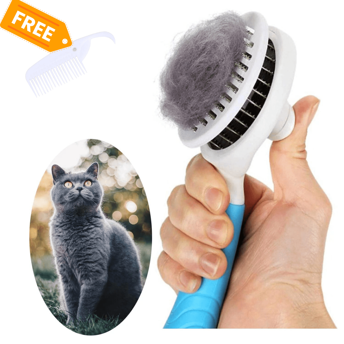 Professional Self-Cleaning Slicker Brush for Dogs and Cats - Effective Pet Grooming Tool for Removing Loose Undercoat, Mats, and Tangled Hair with Integrated Flea Comb