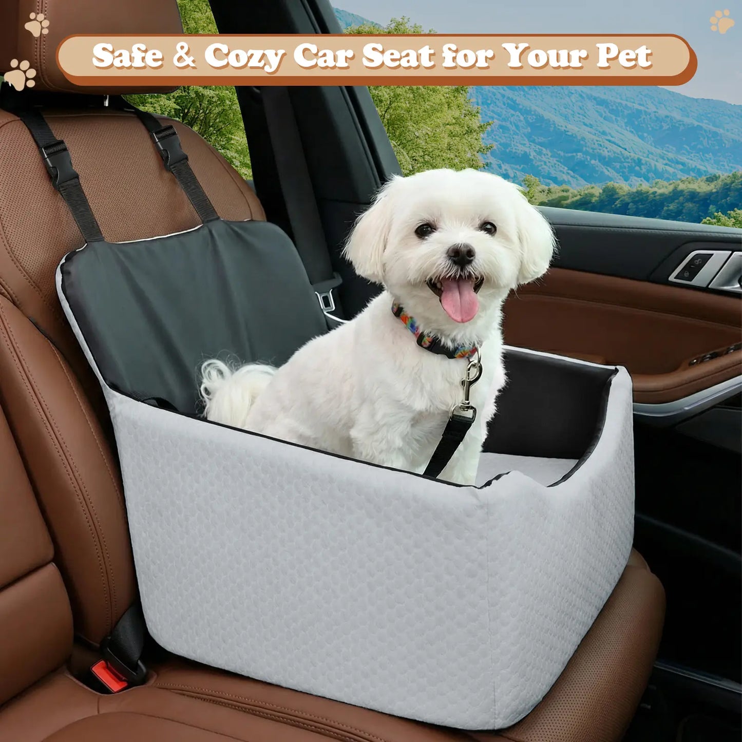 VALUXE Dog Car Booster Seat - All-Season Enclosed Design with Seat Belt Straps, Non-Slip and Waterproof Pet Travel Seat
