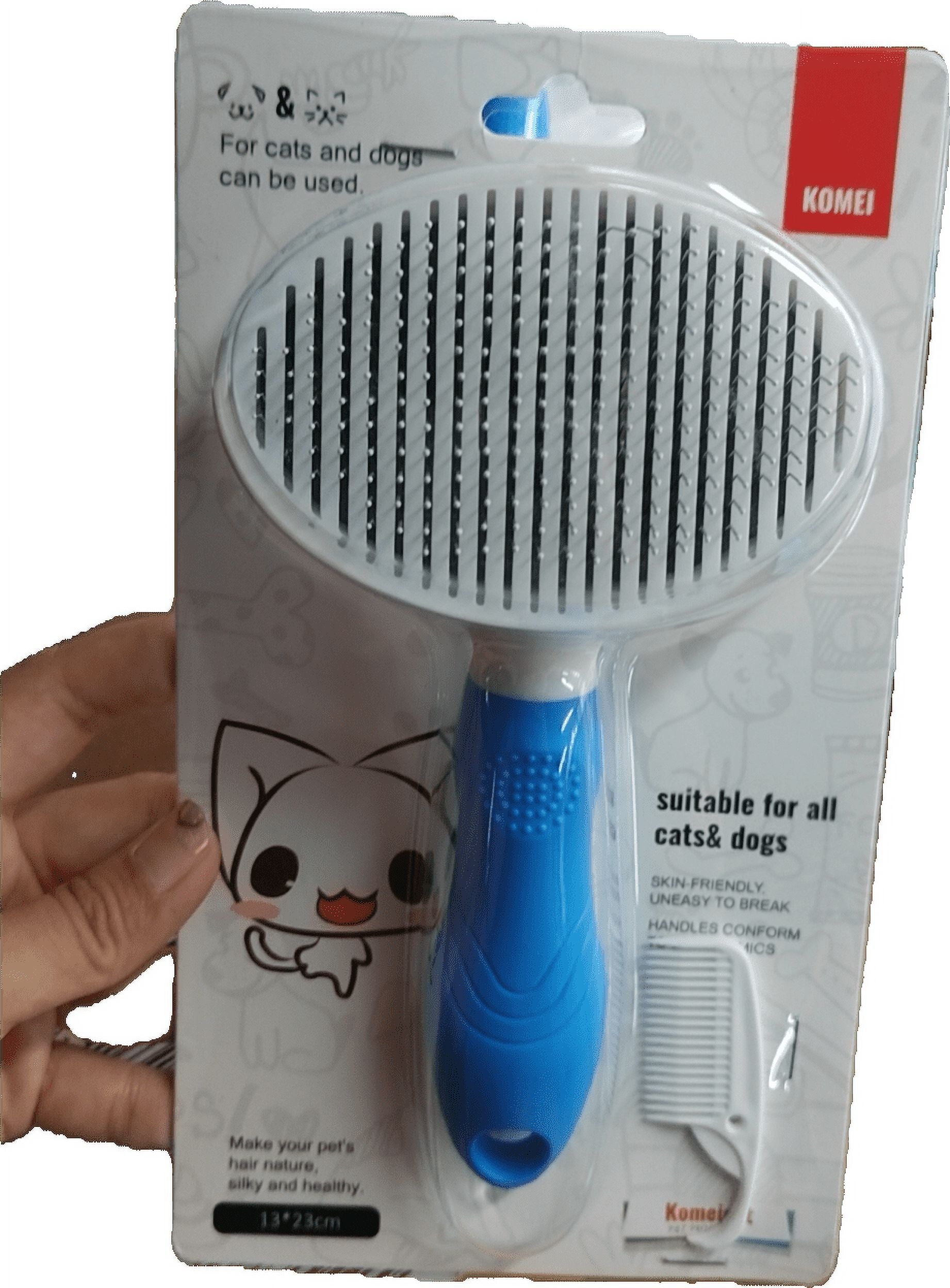 Professional Self-Cleaning Slicker Brush for Dogs and Cats - Effective Pet Grooming Tool for Removing Loose Undercoat, Mats, and Tangled Hair with Integrated Flea Comb
