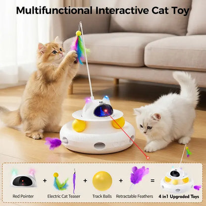 5-in-1 Interactive Cat Toy: Automatic Light Pointer and Rotating Feather Teaser for Engaging Indoor Play