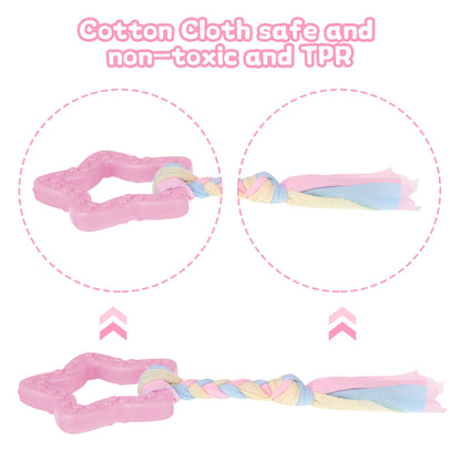 5-Pack Interactive Puppy Chew Toys for Teething Small Dogs - Pink Rubber and Plush Squeaky Dental Toys