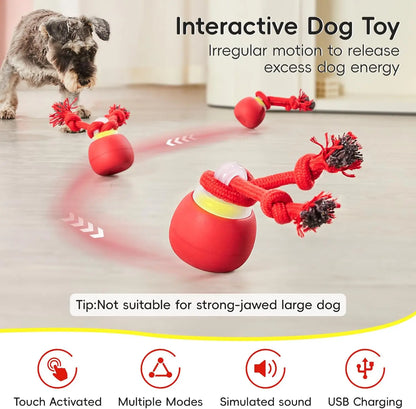 Potaroma Touch-Activated Dog Ball Toy - Rechargeable, Squeaky, and Interactive Moving Ball with Rope for Medium and Small Dogs - Dark Red