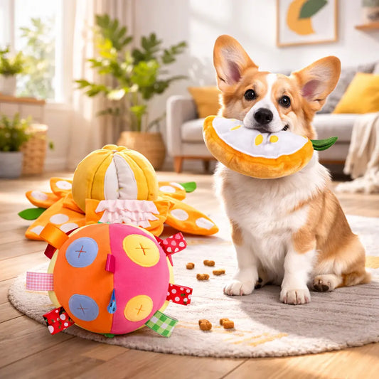 Interactive Dog Snuffle Feeding Ball Toy for Slow Eating and Mental Stimulation, Includes Cotton Fillings and Bell for Enhanced Exercise and IQ Training