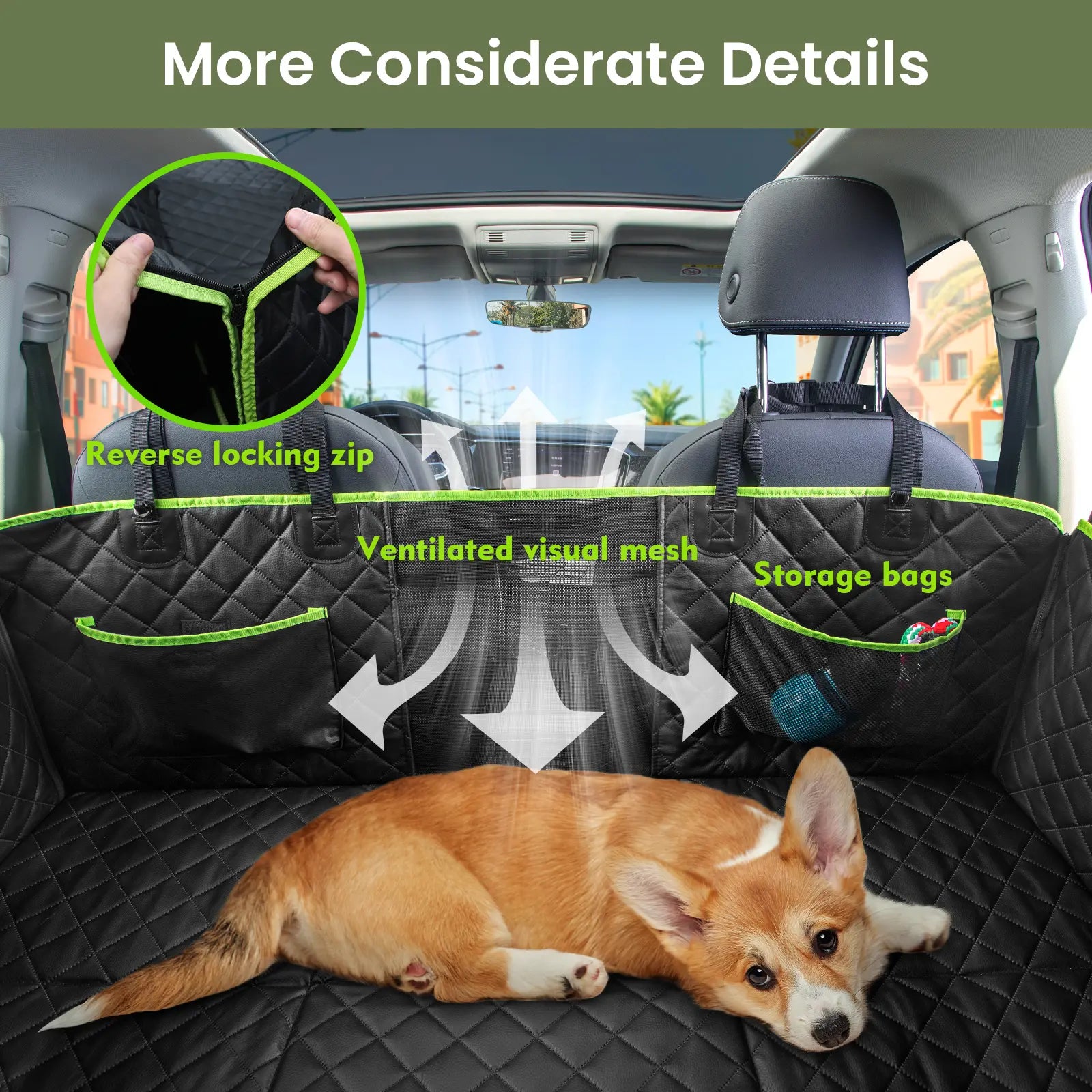 Pecute Waterproof Pet Car Seat Cover - Backseat Hammock with Mesh Window & Storage Pocket, Non-Slip 600D, Easy to Install and Washable for Cars and Trucks