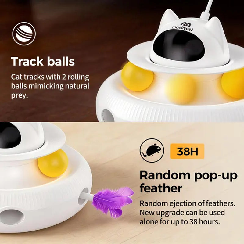 5-in-1 Interactive Cat Toy: Automatic Light Pointer and Rotating Feather Teaser for Engaging Indoor Play