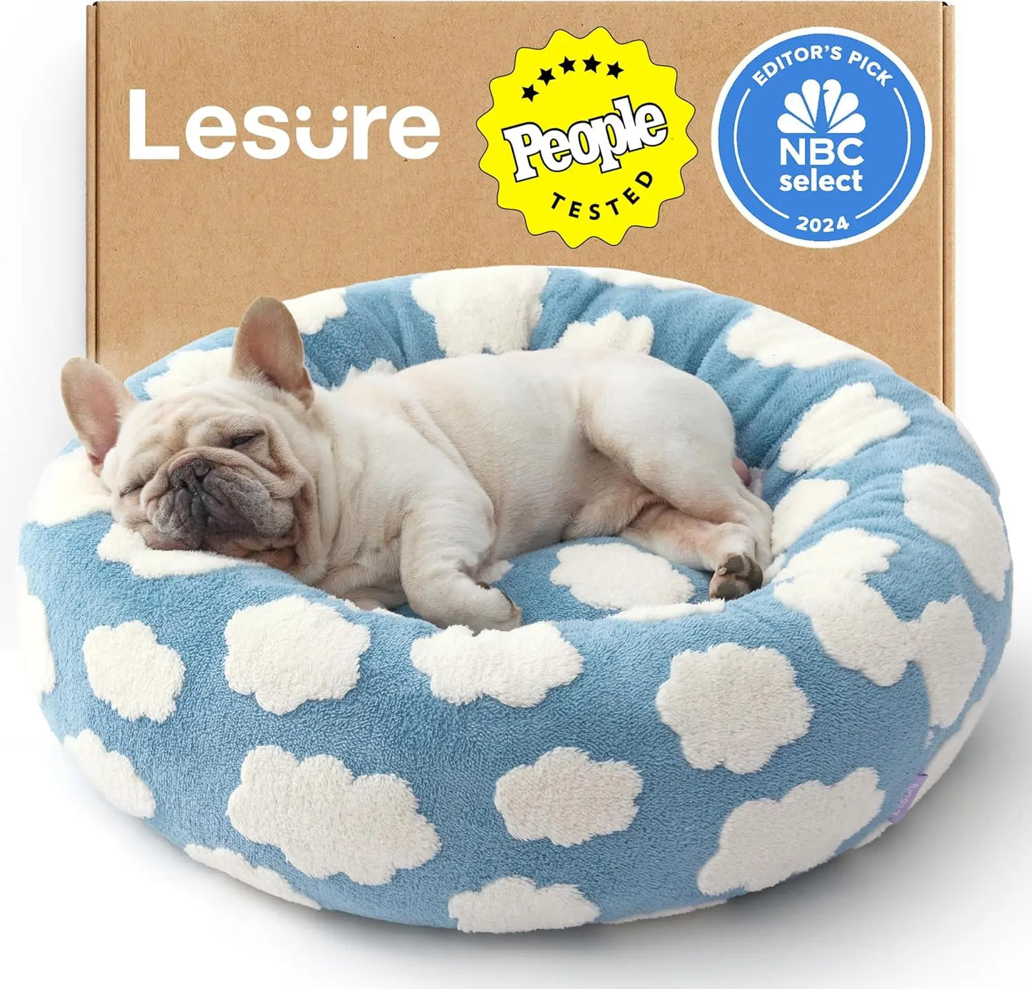 Lesure Luxurious Soft Donut Pet Bed - Plush Calming Bed for Small, Medium, and Large Dogs and Cats, Washable with Anti-Slip Bottom