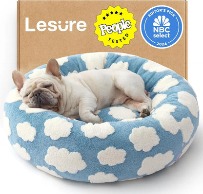 Lesure Luxurious Soft Donut Pet Bed - Plush Calming Bed for Small, Medium, and Large Dogs and Cats, Washable with Anti-Slip Bottom