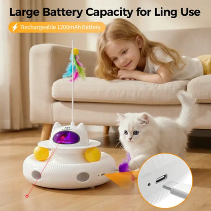 5-in-1 Interactive Cat Toy: Automatic Light Pointer and Rotating Feather Teaser for Engaging Indoor Play