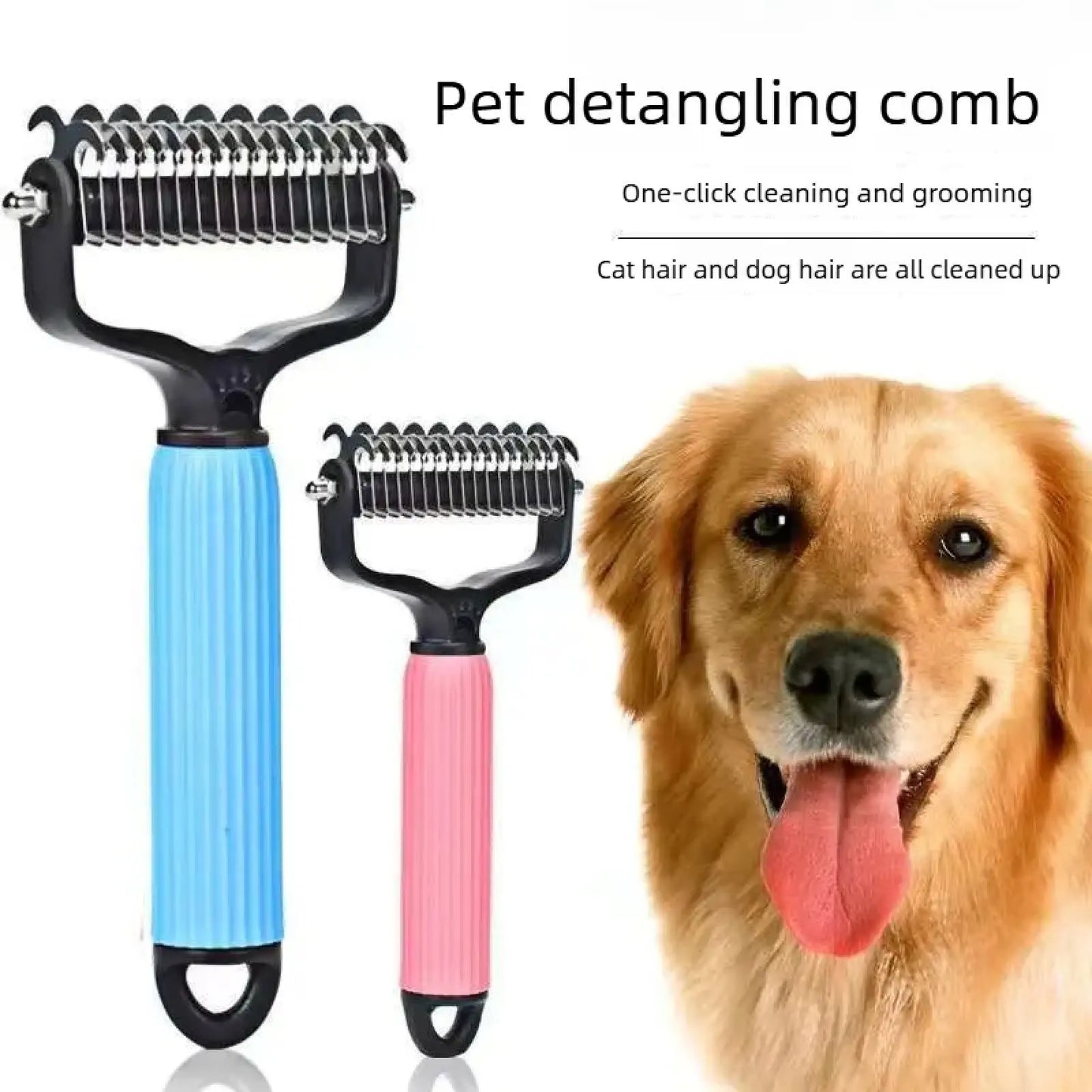 Professional Pet Grooming Tool - Universal Double-Sided Detangling Comb for Dogs, Stainless Steel Design for Effective Shedding and Matted Hair Management, Ideal for Daily Coat Maintenance.