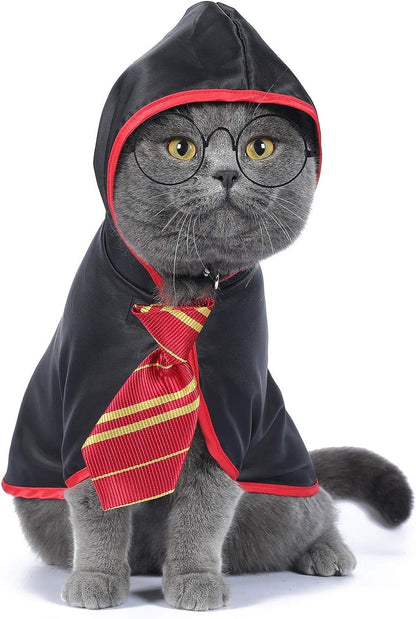 Anime-Inspired Halloween Costume for Cats and Small Dogs - Wizard Accessories Outfit (Size S) in Red