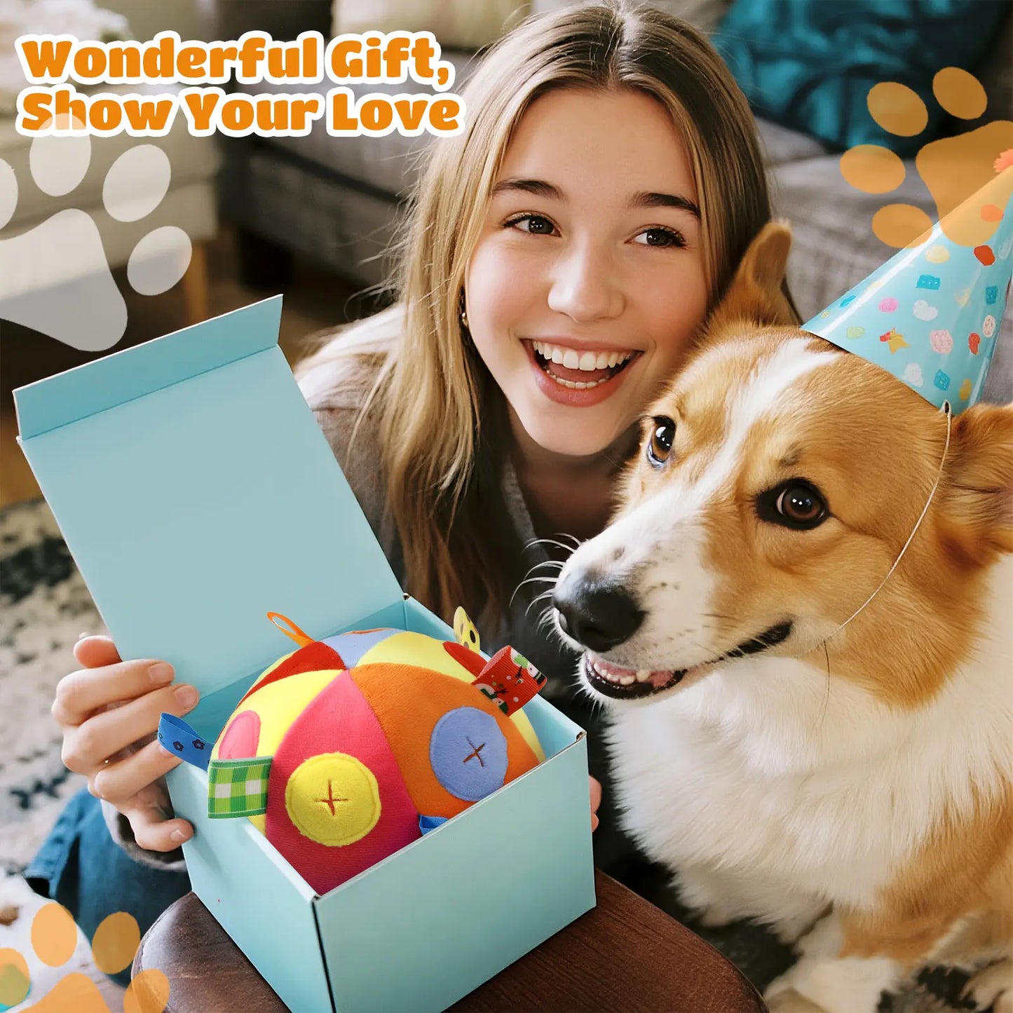 Interactive Dog Snuffle Feeding Ball Toy for Slow Eating and Mental Stimulation, Includes Cotton Fillings and Bell for Enhanced Exercise and IQ Training
