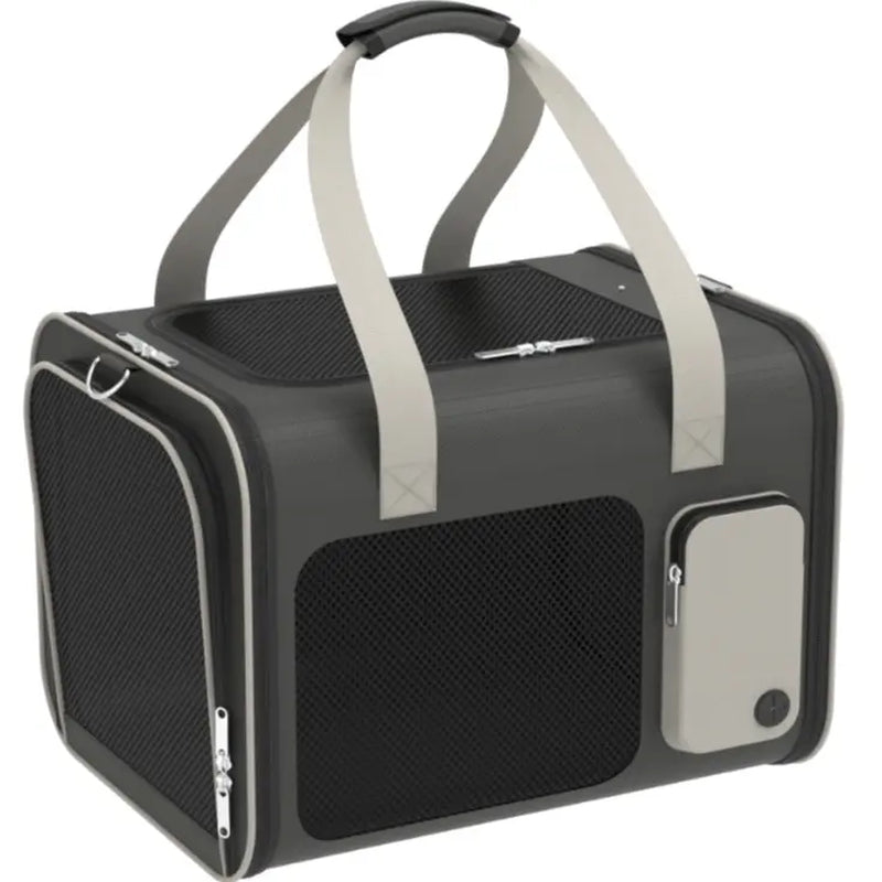 Portable Pet Carrier with Foldable Design for Convenient Storage, Removable and Washable Padded Bottom, Integrated Safety Buckle, Breathable Mesh Construction, Includes Handle and Adjustable Shoulder Strap.