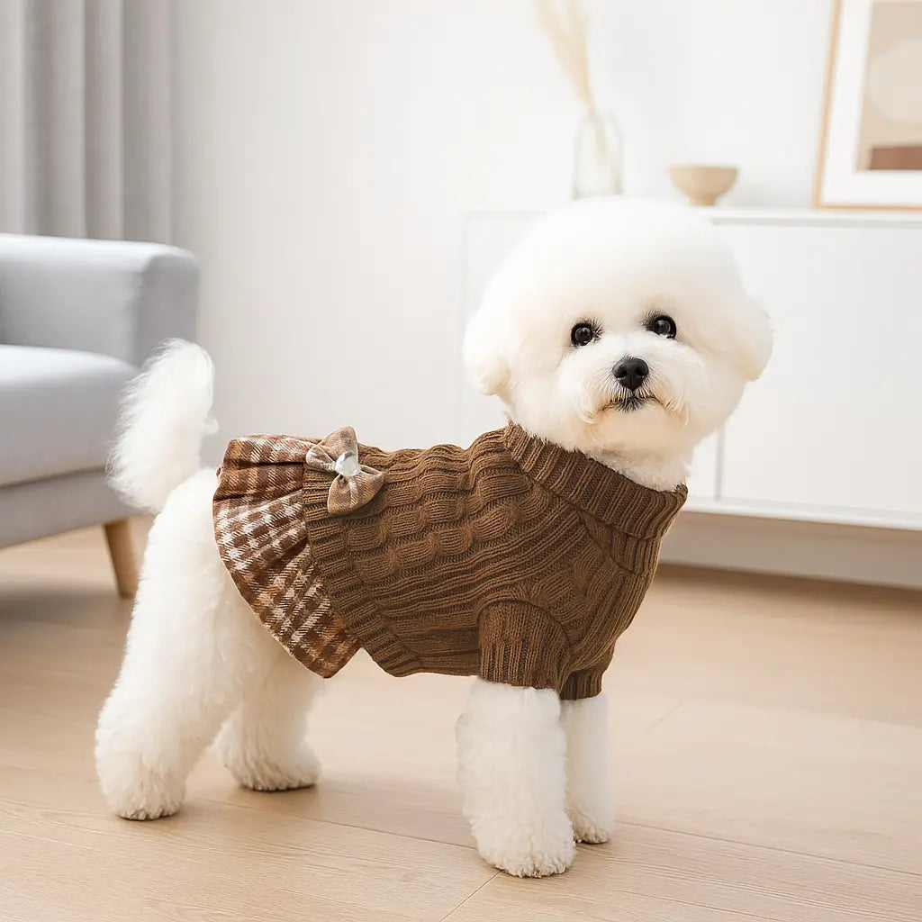 Dog Sweater Dress for Small Breeds - Winter Turtleneck Knitwear for Teacup Dogs, Yorkies, and Chihuahuas