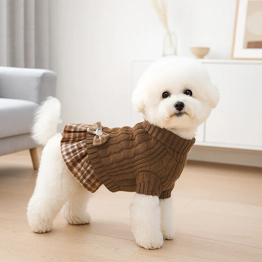 Dog Sweater Dress for Small Breeds - Winter Turtleneck Knitwear for Teacup Dogs, Yorkies, and Chihuahuas