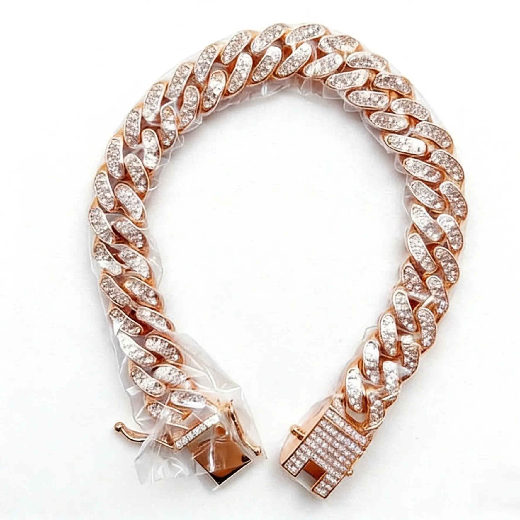 Rose Gold Diamond-Embellished Cuban-Style Cat Chain for Medium and Small Cats with Secure Buckle; Elegant Pet Jewelry Accessory