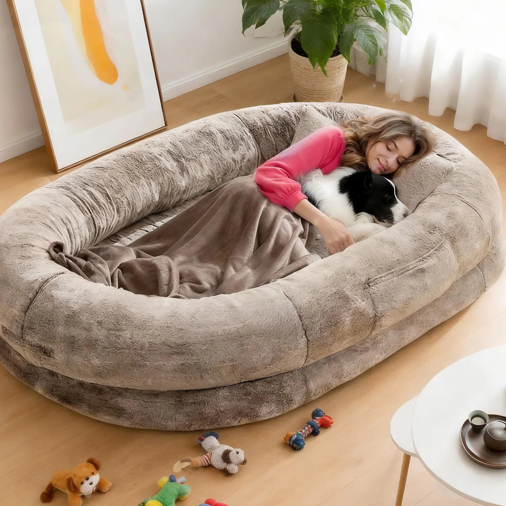 Extra Large Orthopedic Faux Fur Dog Bed for Adults and Pets – Comfortable Lounger with Pillow and Blanket, Washable Nap Bed, Ideal for Senior and Disabled Dogs, Perfect Gift for Pet Enthusiasts