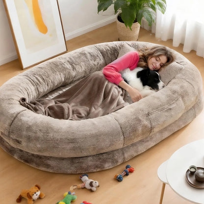 Extra Large Orthopedic Faux Fur Dog Bed for Adults and Pets – Comfortable Lounger with Pillow and Blanket, Washable Nap Bed, Ideal for Senior and Disabled Dogs, Perfect Gift for Pet Enthusiasts