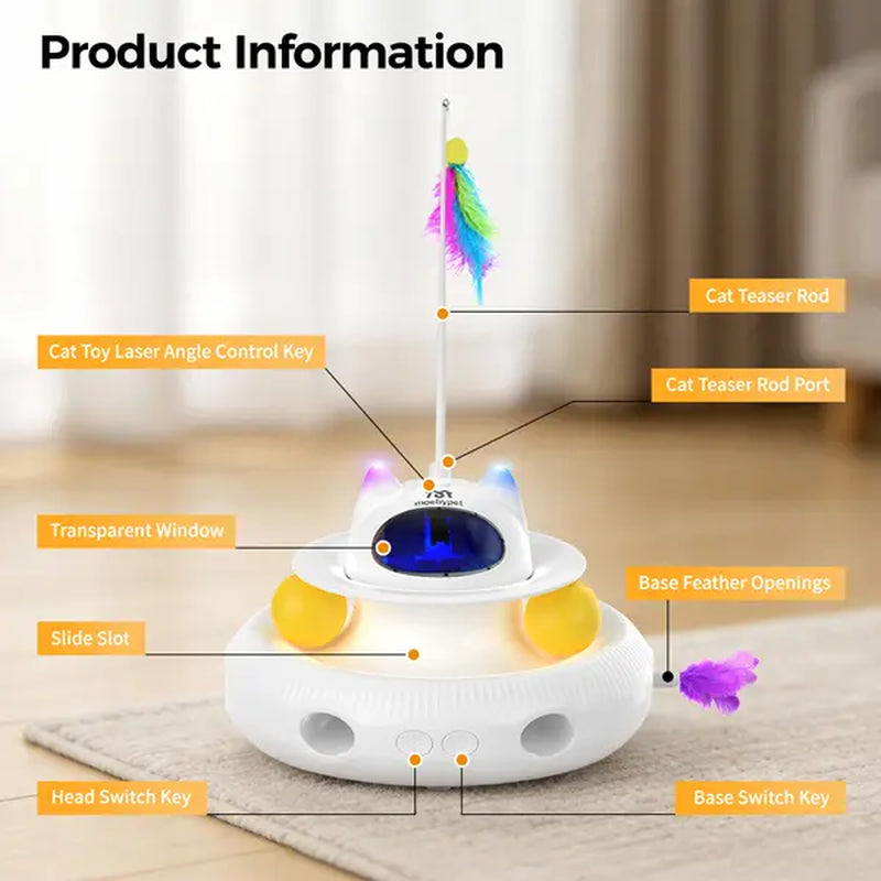 5-in-1 Interactive Cat Toy: Automatic Light Pointer and Rotating Feather Teaser for Engaging Indoor Play