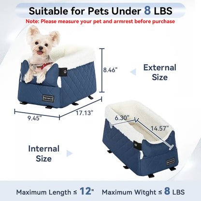 PETSFIT Center Console Dog Car Seat with Enhanced Safety Features, Washable Cushion, and 5-Year Warranty for Small Dogs Up to 8 lbs (Grey)