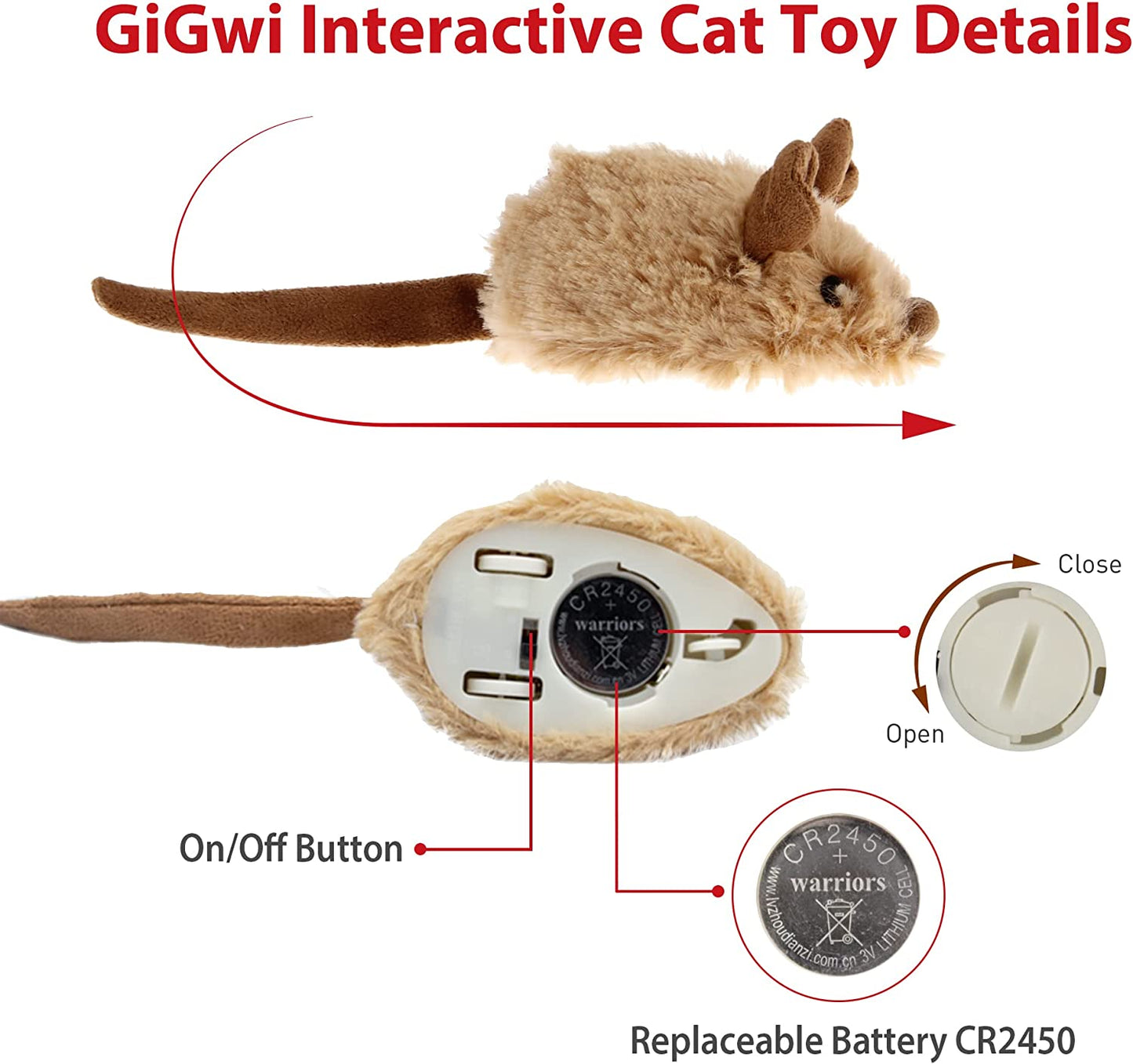 Interactive Automatic Mouse Cat Toy with Realistic Sound for Indoor Cats, Promoting Self-Play and Exercise (Brown Ear)