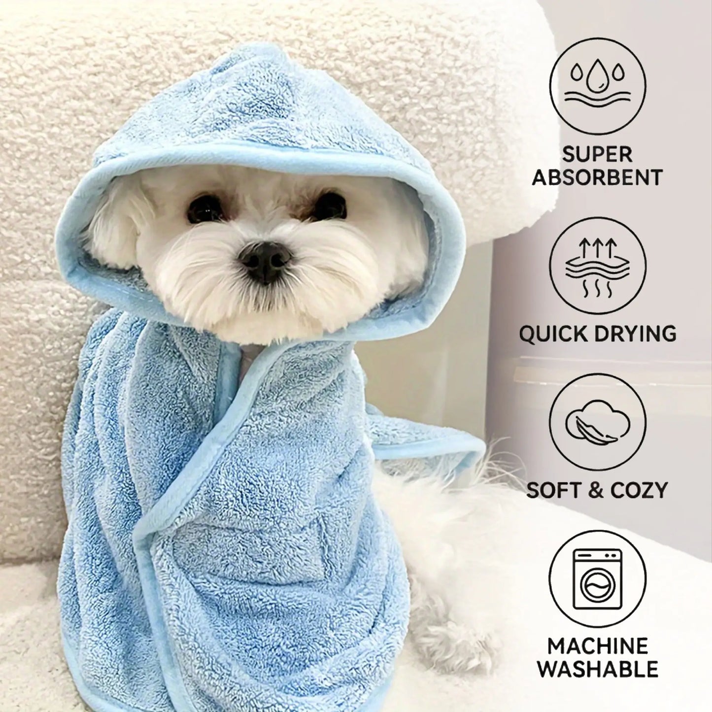 Premium Quick-Drying Absorbent Bathrobes for Small Dogs and Cats - Soft, Comfortable, and Secure Closure for All Seasons