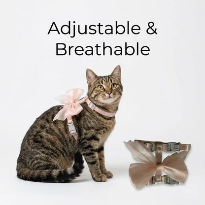Cat Harness & Leash Set with Large Bow Anti-Escape Design for Small Medium Cats Anti-Breaking Not Strangling for Safe Walks Collars