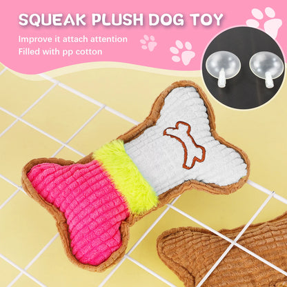 5-Pack Interactive Puppy Chew Toys for Teething Small Dogs - Pink Rubber and Plush Squeaky Dental Toys