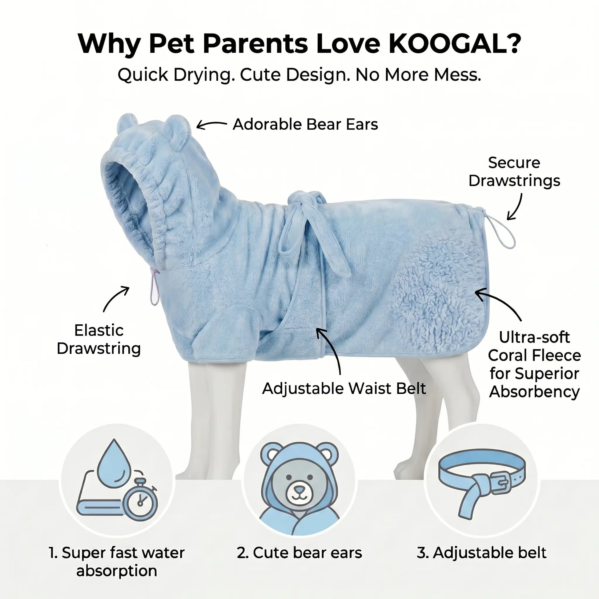 Quick-Dry Superfine Fiber Pet Towel - Highly Absorbent Grooming Cloth for Dogs of All Sizes with Adjustable Design