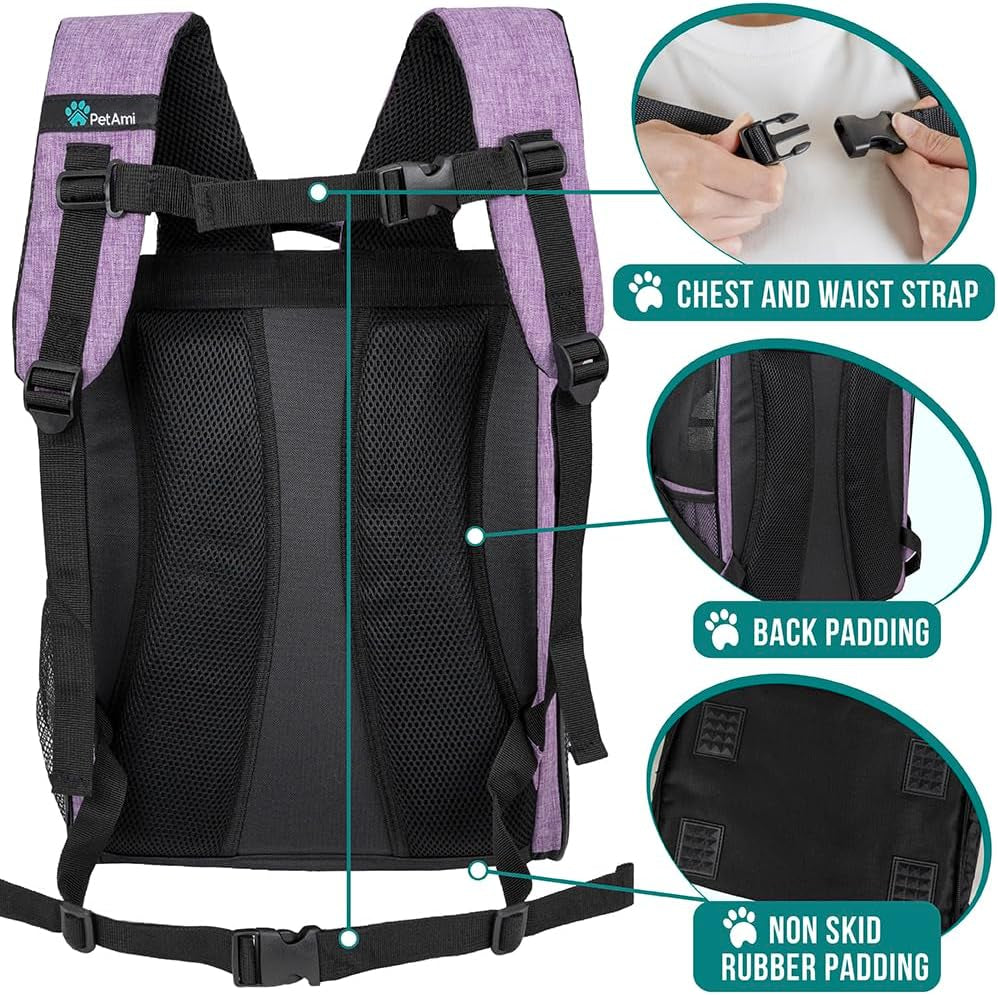Ventilated Dog and Cat Backpack Carrier, Airline Approved for Pets up to 18 lbs, Ideal for Hiking, Camping, and Biking, Purple