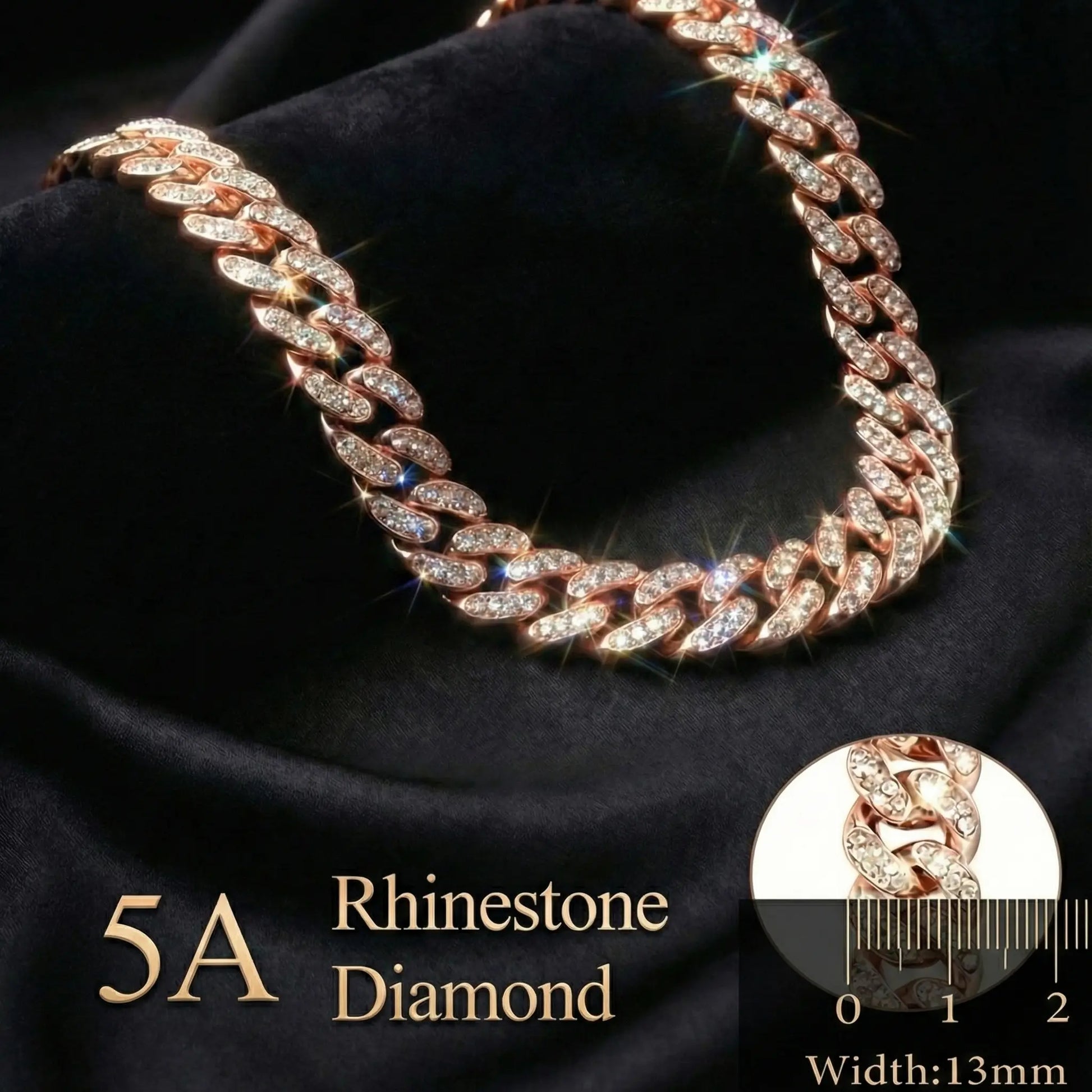 Rose Gold Diamond-Embellished Cuban-Style Cat Chain for Medium and Small Cats with Secure Buckle; Elegant Pet Jewelry Accessory
