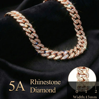 Rose Gold Diamond-Embellished Cuban-Style Cat Chain for Medium and Small Cats with Secure Buckle; Elegant Pet Jewelry Accessory