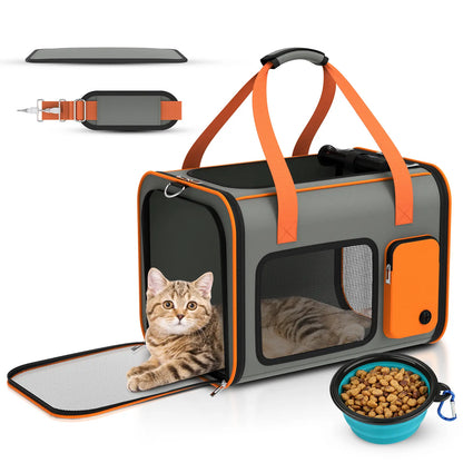 Portable Pet Carrier with Foldable Design for Convenient Storage, Removable and Washable Padded Bottom, Integrated Safety Buckle, Breathable Mesh Construction, Includes Handle and Adjustable Shoulder Strap.