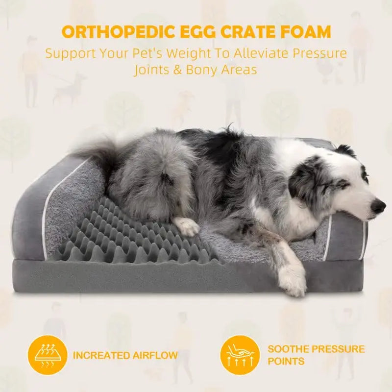 Premium Orthopedic Dog Bed for Large Breeds, Washable Sofa-Style Design with Removable Cover, Waterproof Structure and Nonslip Base, High Bolster Support