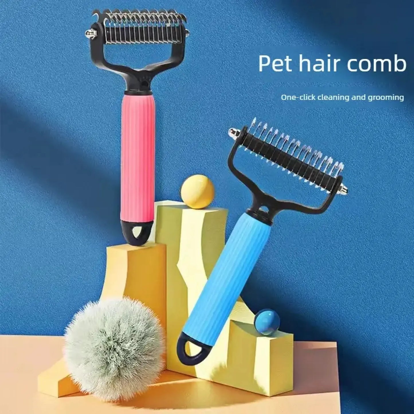 Professional Pet Grooming Tool - Universal Double-Sided Detangling Comb for Dogs, Stainless Steel Design for Effective Shedding and Matted Hair Management, Ideal for Daily Coat Maintenance.